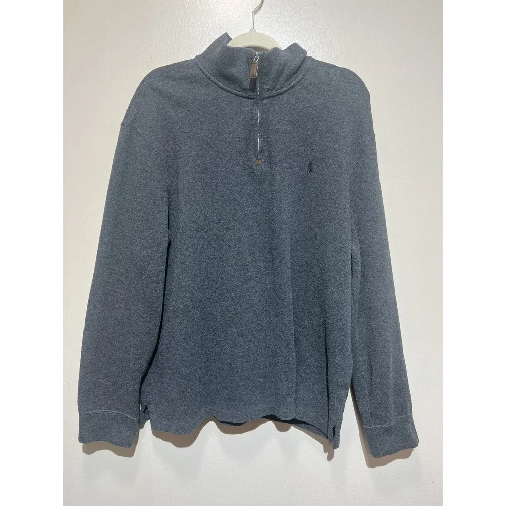 Polo Ralph Lauren Mens‎ Charcoal Cotton Long Sleeve Pullover Sweater 1/4 zip XL